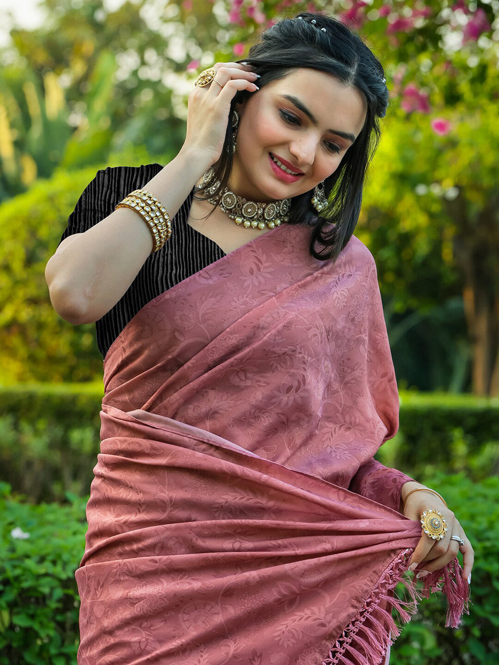 Tikhi Imli Floral Printed Embossed Ready to Wear Saree | Grocsy