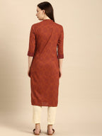All About You Women Rust Brown Ethnic Motifs Printed Straight Kurta | Grocsy