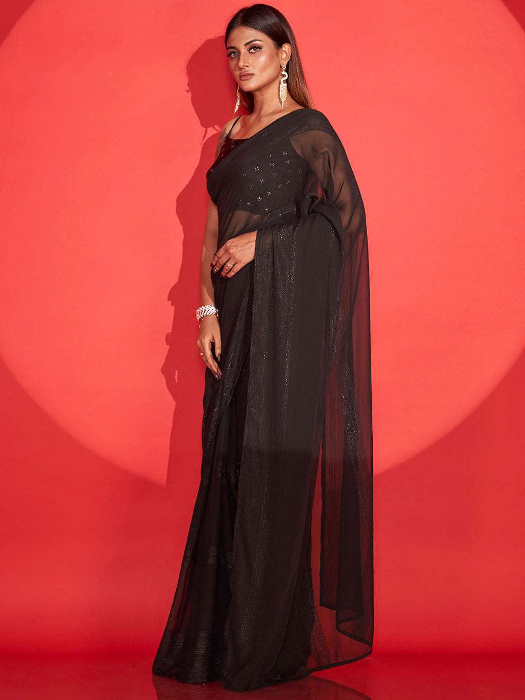 Tikhi Imli Striped Semi Sheer Ready to Wear Saree | Grocsy
