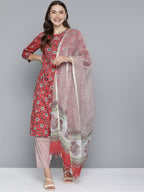 HERE&NOW Floral Printed Regular Pure Cotton Kurta with Salwar & With Dupatta | Grocsy
