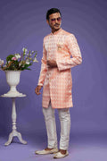 Raivat Ethnic Banarasi Jacquard Embroidery Semi Indo Western Sherwani In Pink Colour | Grocsy