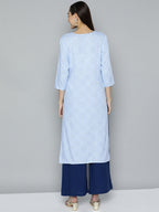 HERE&NOW Women Blue Ethnic Motifs Printed Embroidered Sequin Detail Kurta | Grocsy