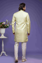 Raivat Ethnic Banarasi Jacquard Embroidery Semi Indo Western Sherwani In Pista Green Colour | Grocsy