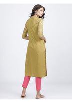 Maai Rayon Hand Printed Kurta Mustard | Grocsy