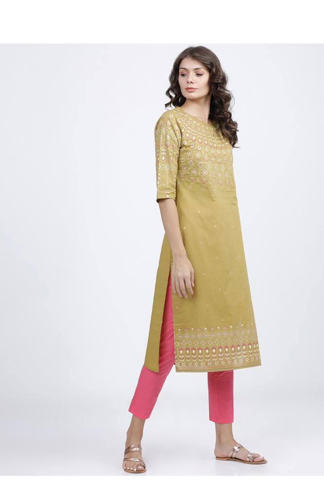 Maai Rayon Hand Printed Kurta Mustard | Grocsy