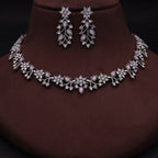 Tehzeeb Creations Silver Pleated White Diamond With Baby Pink Beads Necklace Set | Grocsy