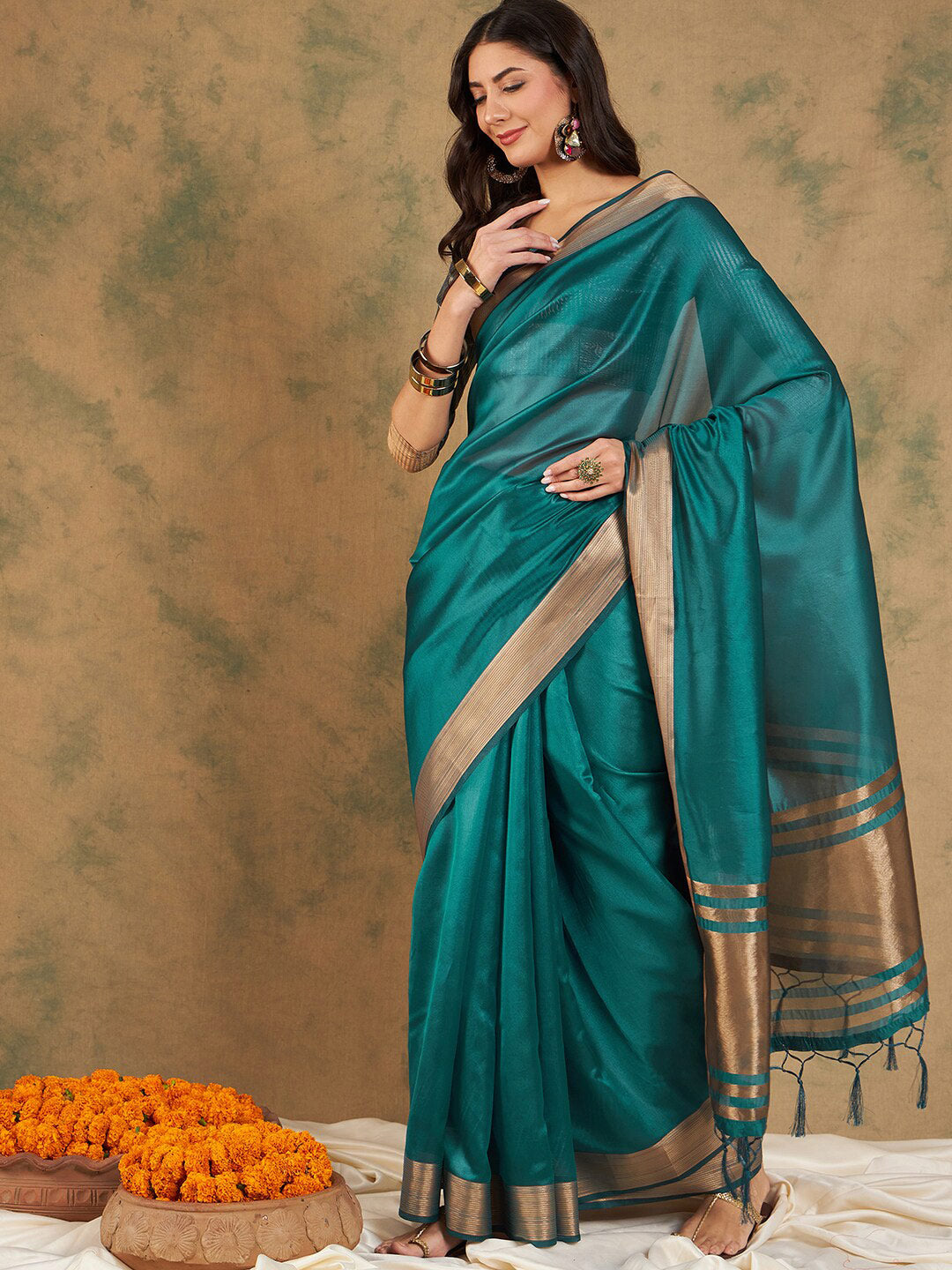 Sangria Organza Zari Kanjeevaram Saree | Grocsy