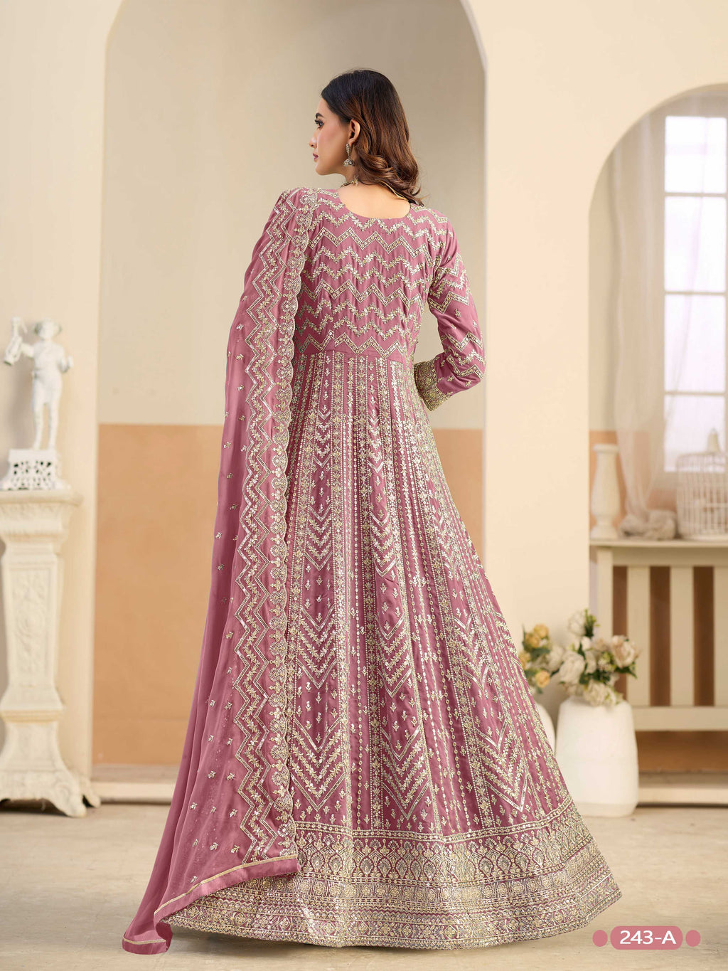 Anaita Peach Faux Georgette Anarkali Suit With Embroidery Work | Grocsy