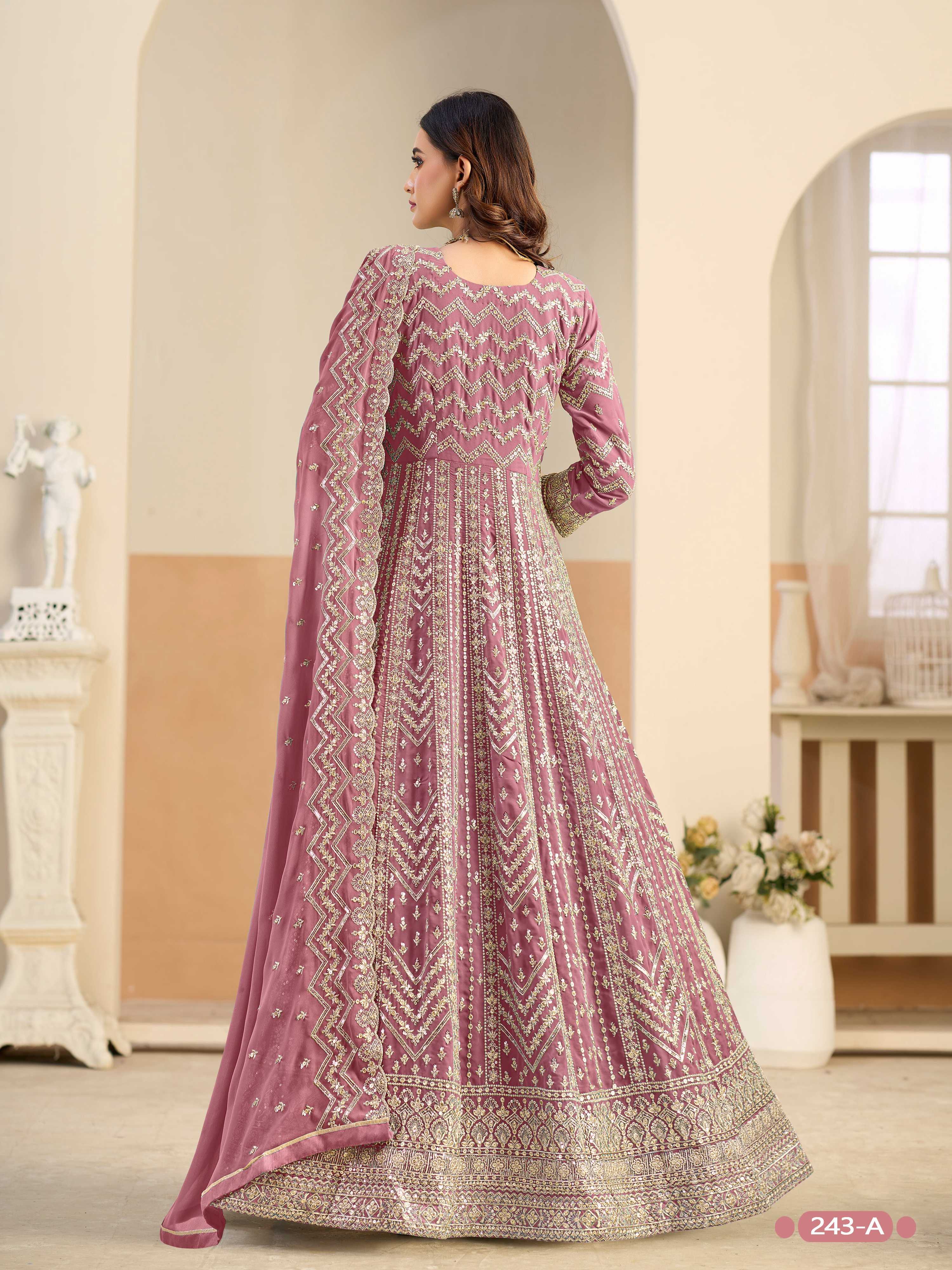 Anaita Peach Faux Georgette Anarkali Suit With Embroidery Work | Grocsy