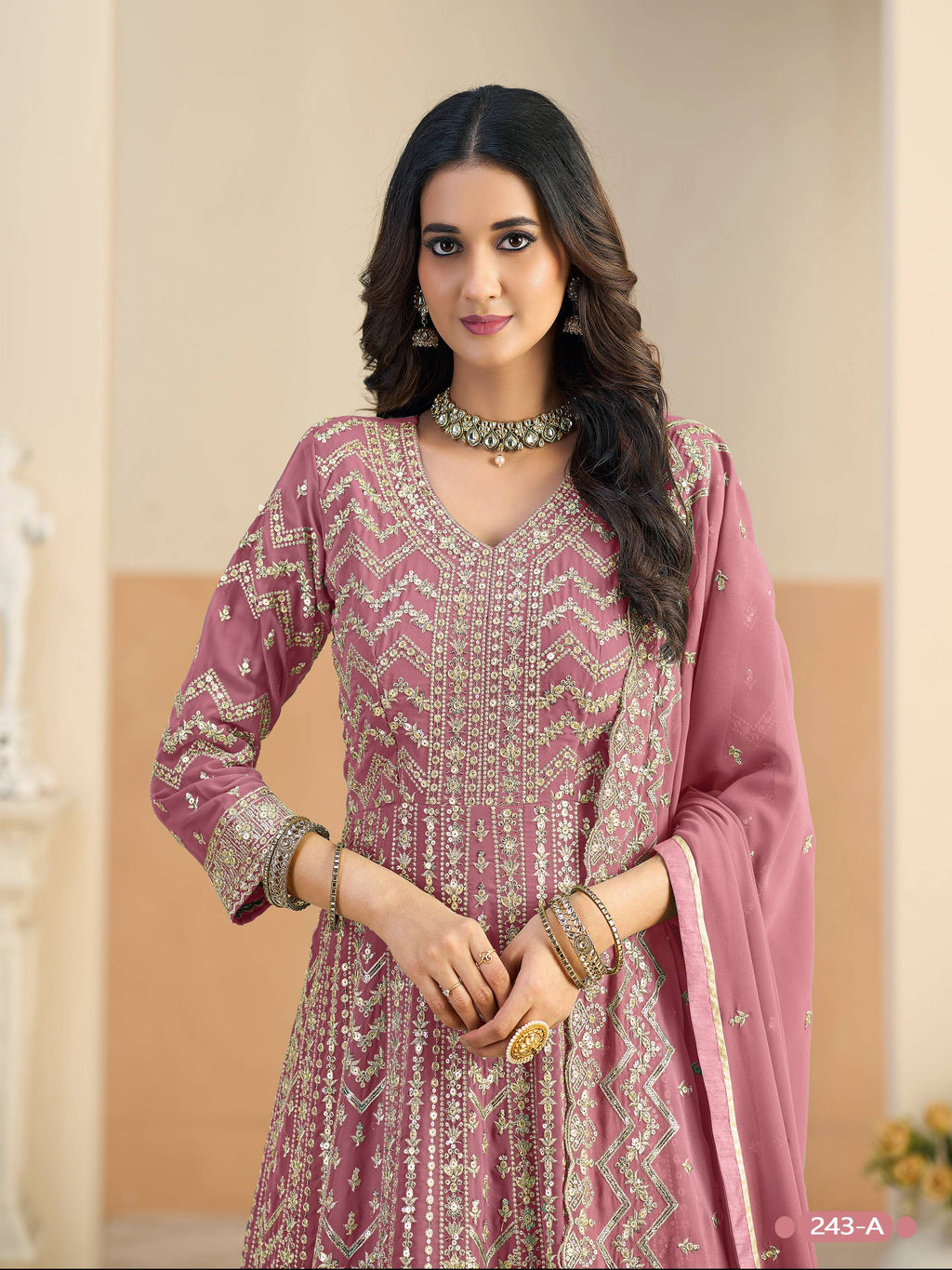 Anaita Peach Faux Georgette Anarkali Suit With Embroidery Work | Grocsy