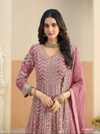 Anaita Peach Faux Georgette Anarkali Suit With Embroidery Work | Grocsy