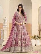 Anaita Peach Faux Georgette Anarkali Suit With Embroidery Work | Grocsy