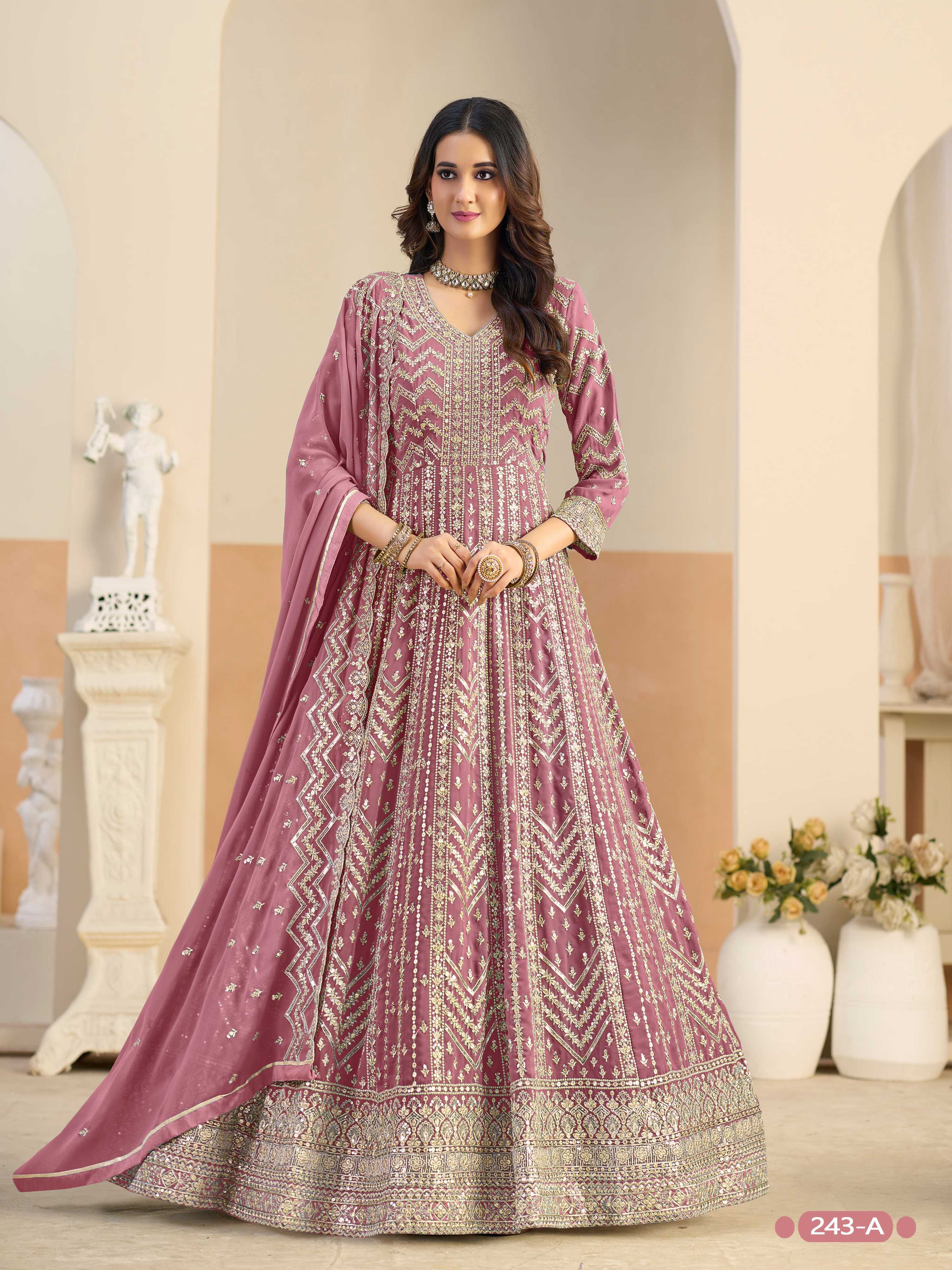 Anaita Peach Faux Georgette Anarkali Suit With Embroidery Work | Grocsy