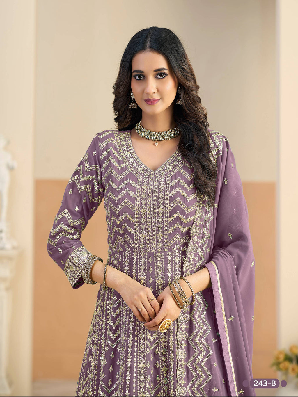 Anaita Lavender Faux Georgette Anarkali Suit With Embroidery Work | Grocsy