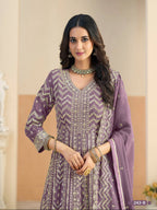 Anaita Lavender Faux Georgette Anarkali Suit With Embroidery Work | Grocsy