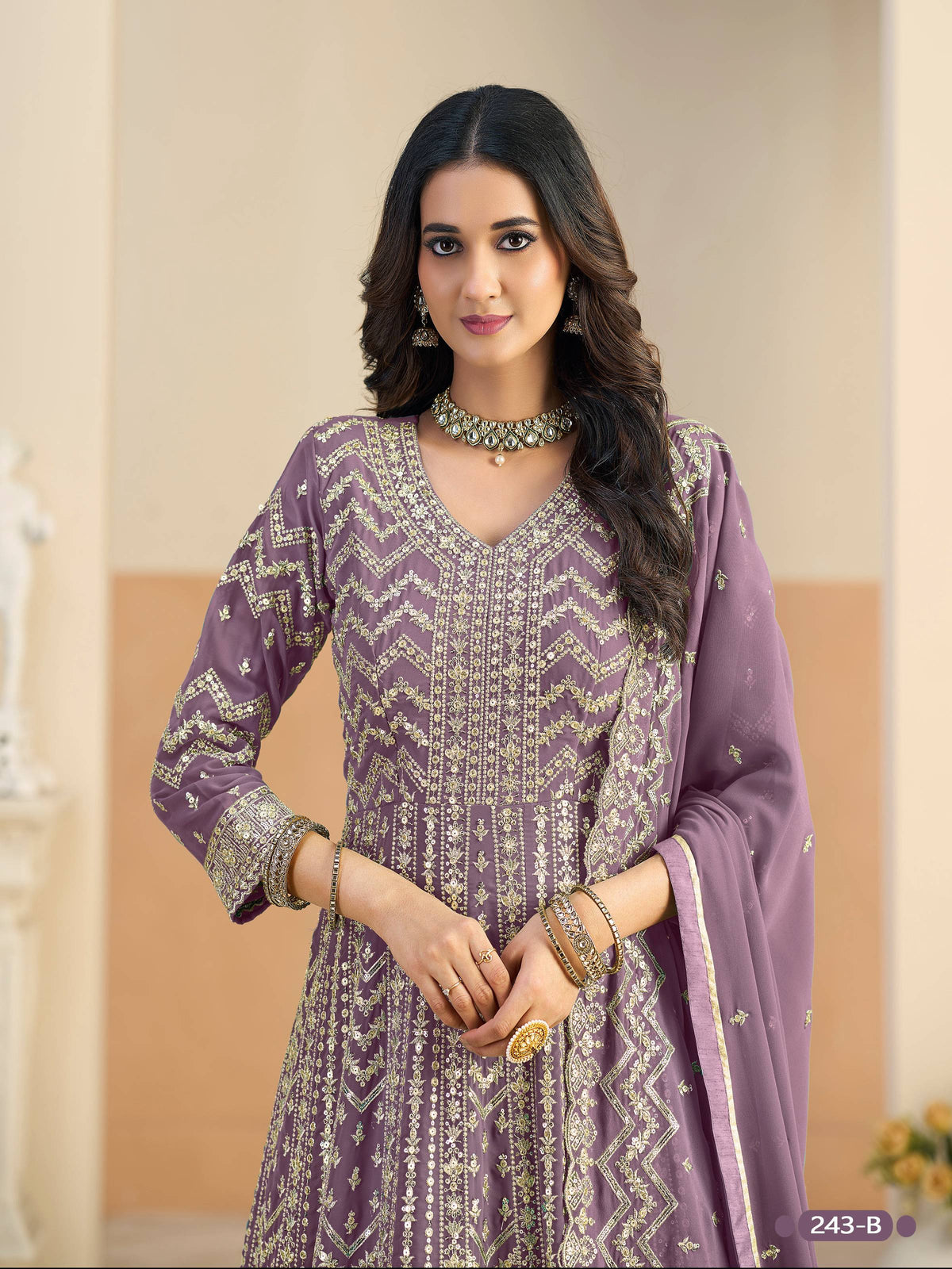 Anaita Lavender Faux Georgette Anarkali Suit With Embroidery Work | Grocsy