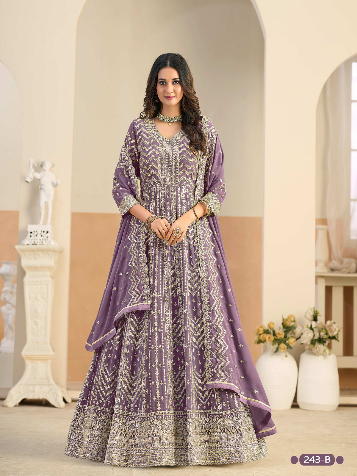 Anaita Lavender Faux Georgette Anarkali Suit With Embroidery Work | Grocsy