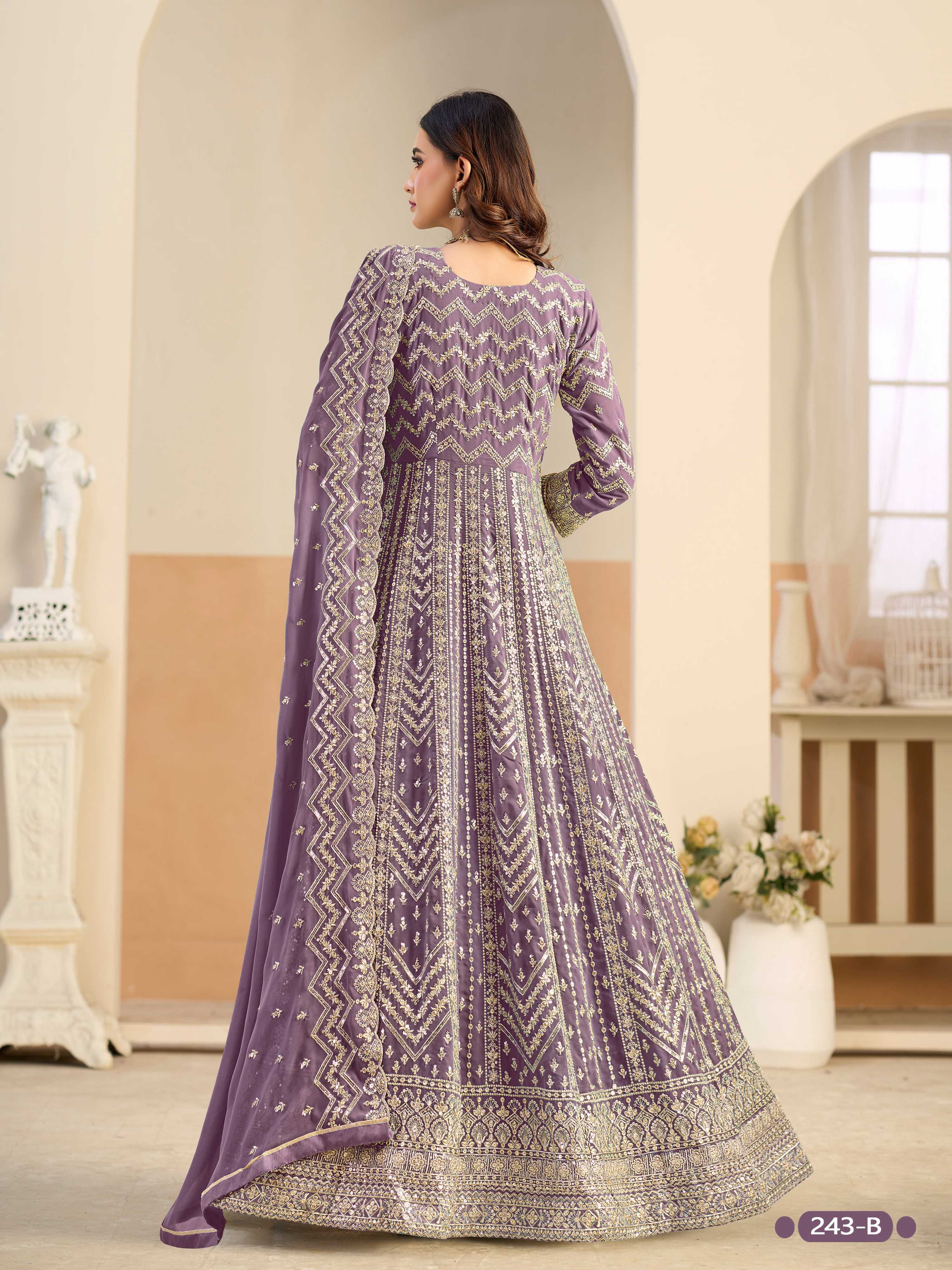 Anaita Lavender Faux Georgette Anarkali Suit With Embroidery Work | Grocsy