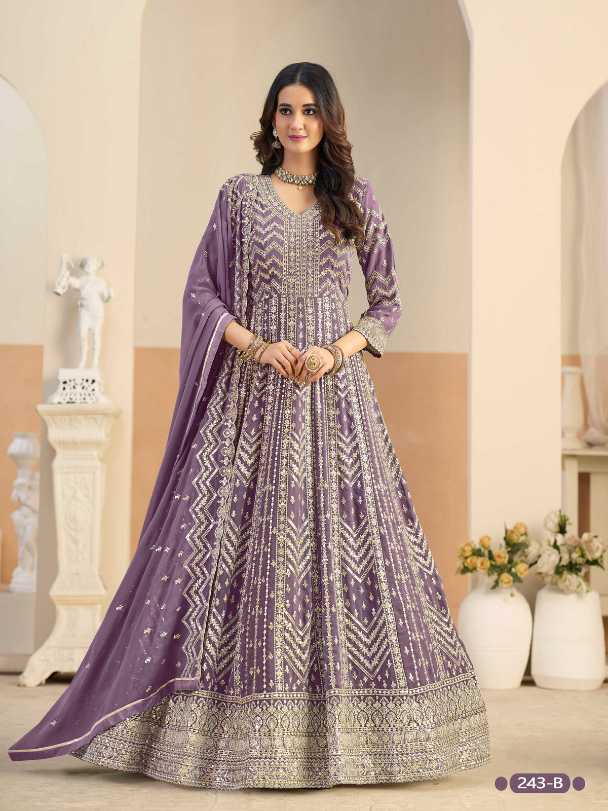 Anaita Lavender Faux Georgette Anarkali Suit With Embroidery Work | Grocsy