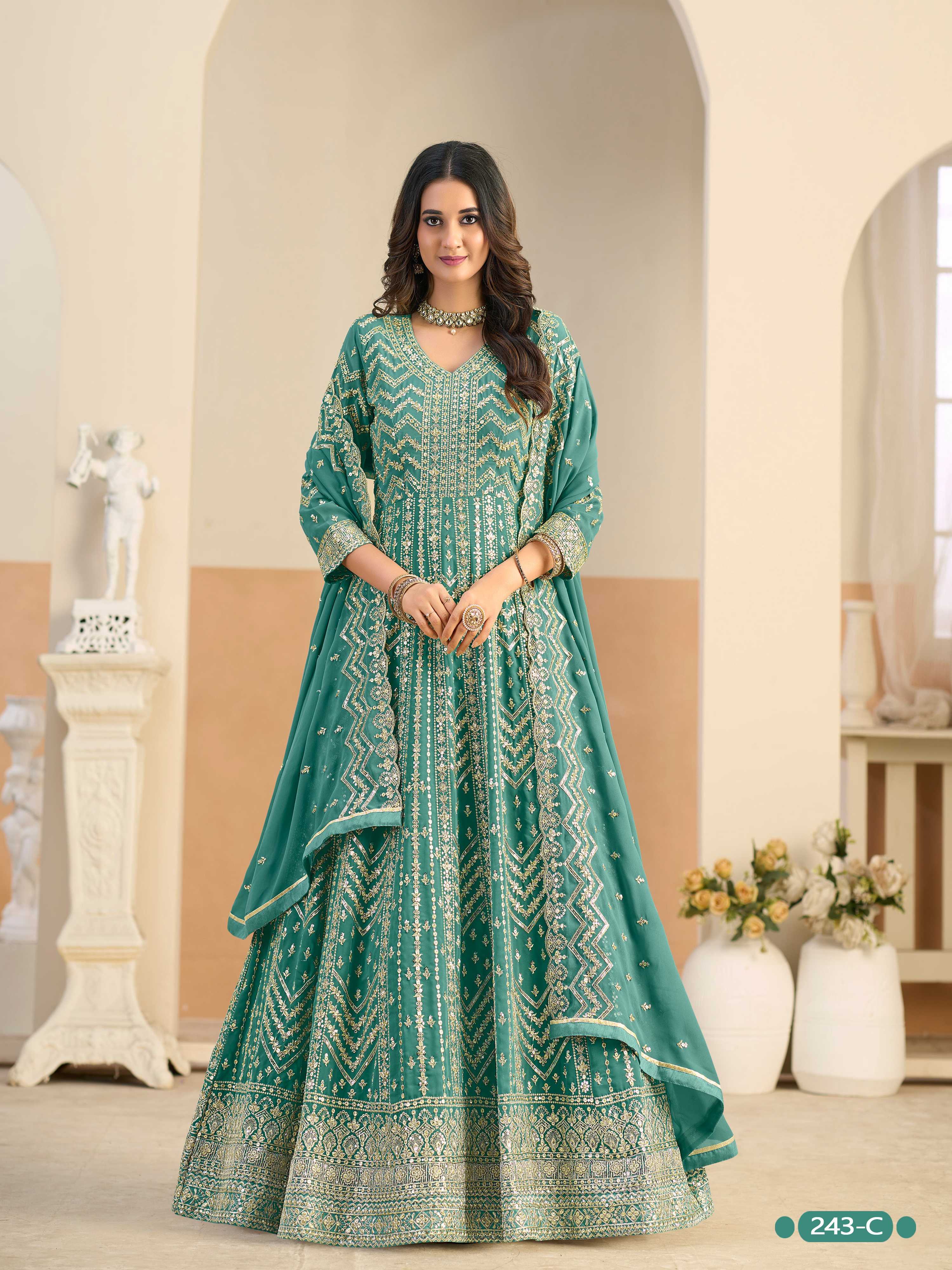 Anaita Turquoise Faux Georgette Anarkali Suit With Embroidery Work | Grocsy