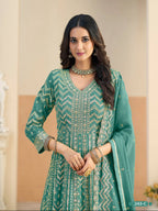Anaita Turquoise Faux Georgette Anarkali Suit With Embroidery Work | Grocsy