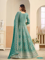 Anaita Turquoise Faux Georgette Anarkali Suit With Embroidery Work | Grocsy