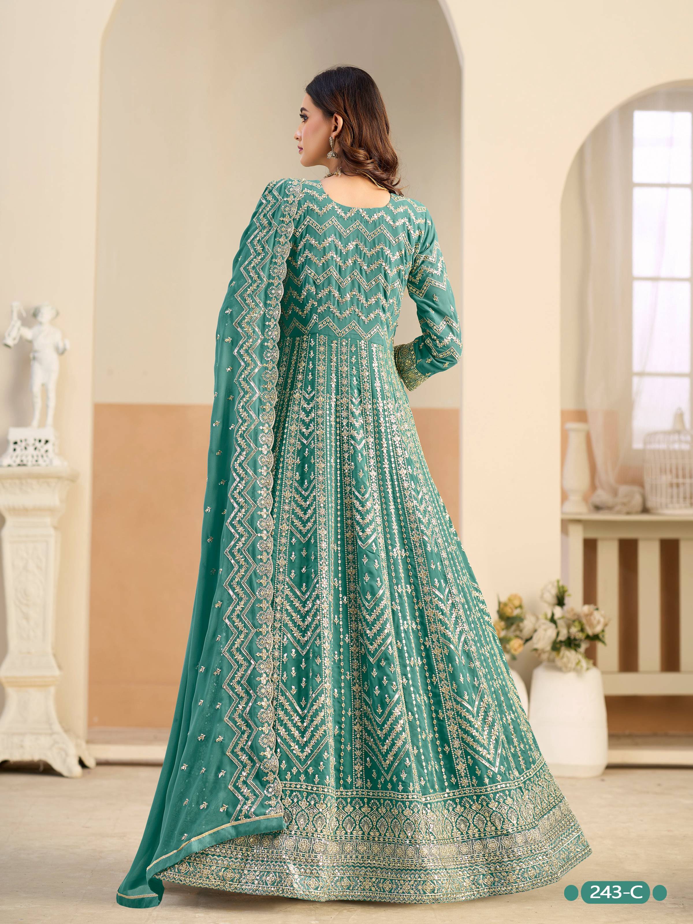 Anaita Turquoise Faux Georgette Anarkali Suit With Embroidery Work | Grocsy