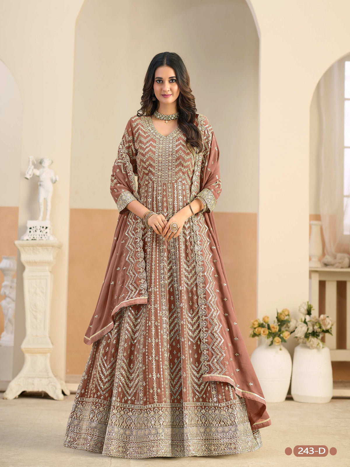 Anaita Brown Faux Georgette Anarkali Suit With Embroidery Work | Grocsy