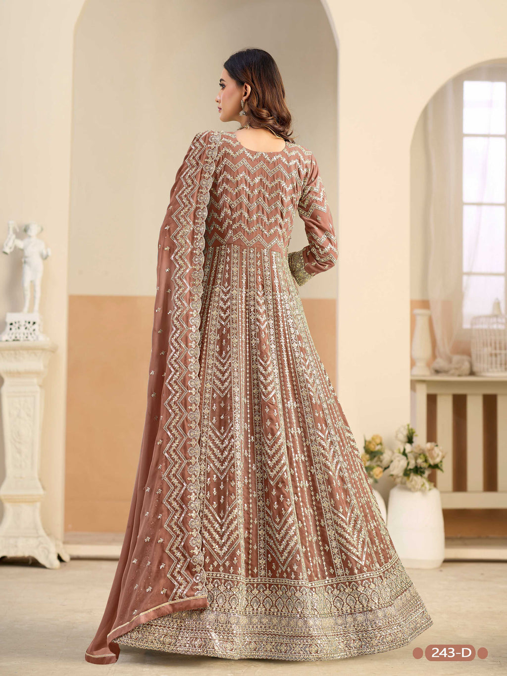 Anaita Brown Faux Georgette Anarkali Suit With Embroidery Work | Grocsy