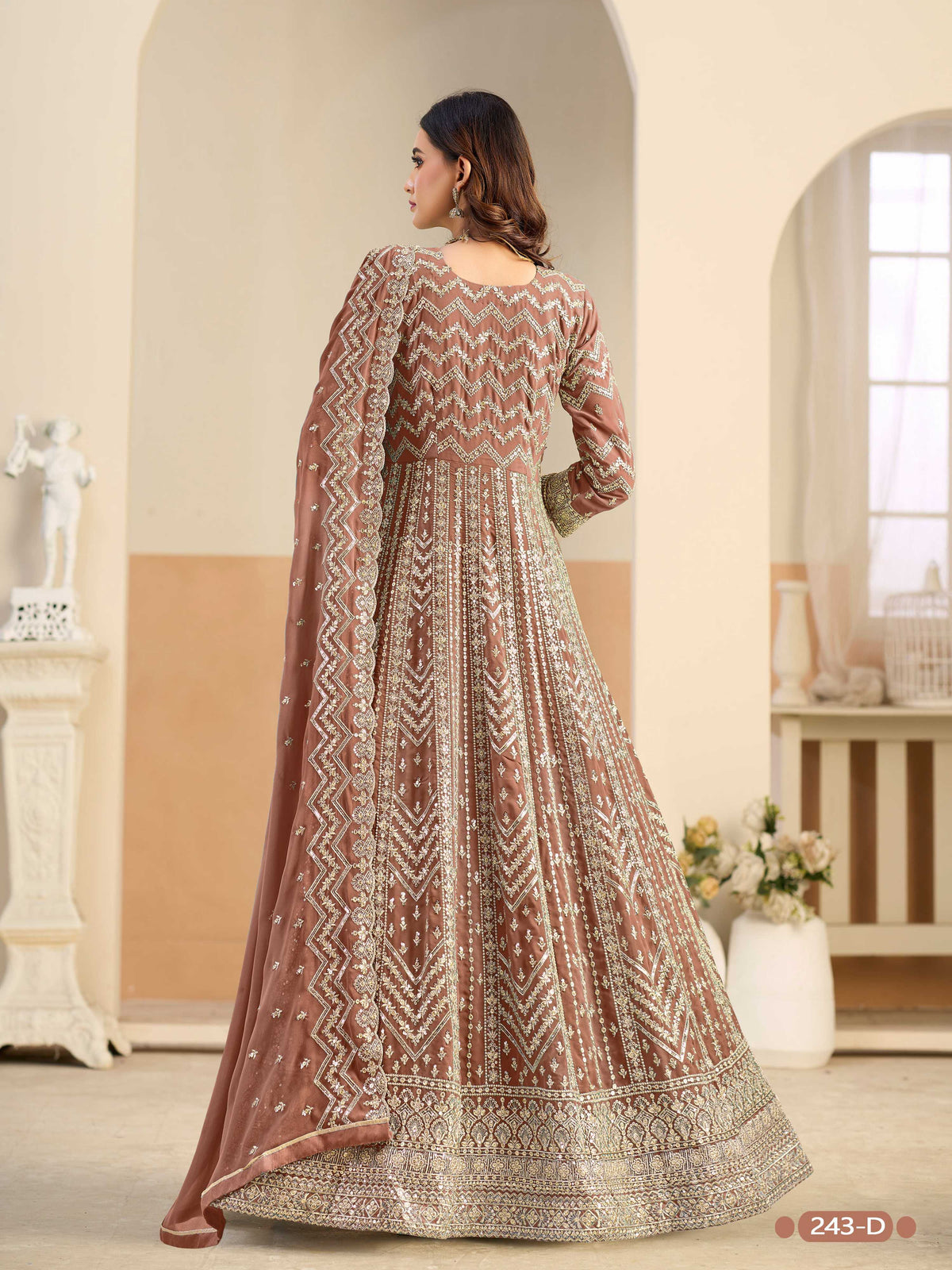 Anaita Brown Faux Georgette Anarkali Suit With Embroidery Work | Grocsy