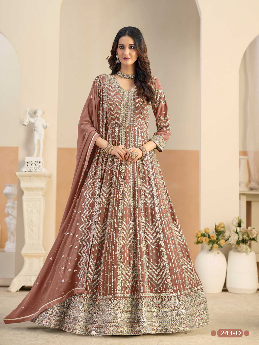 Anaita Brown Faux Georgette Anarkali Suit With Embroidery Work | Grocsy