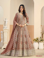 Anaita Brown Faux Georgette Anarkali Suit With Embroidery Work | Grocsy