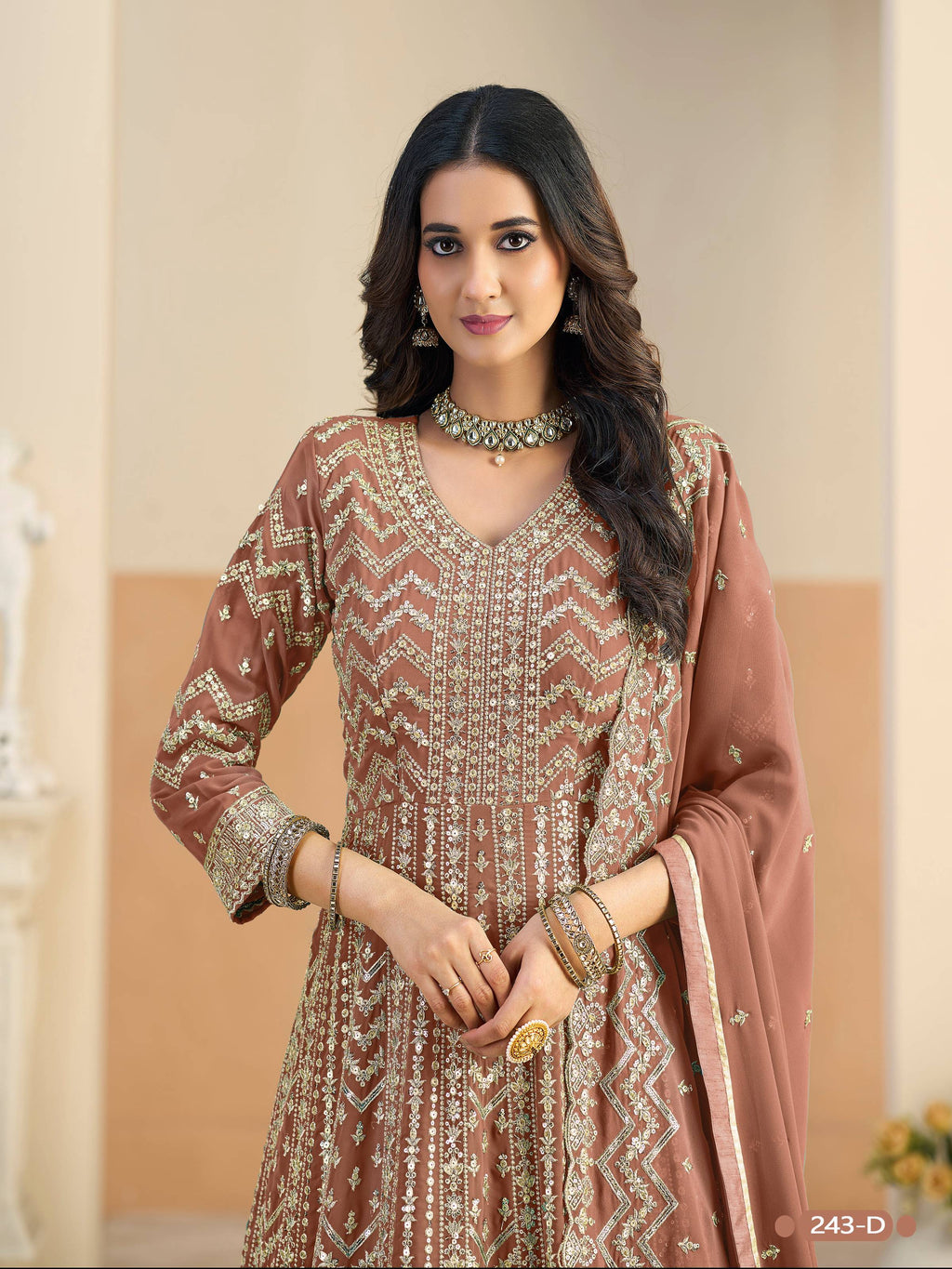 Anaita Brown Faux Georgette Anarkali Suit With Embroidery Work | Grocsy