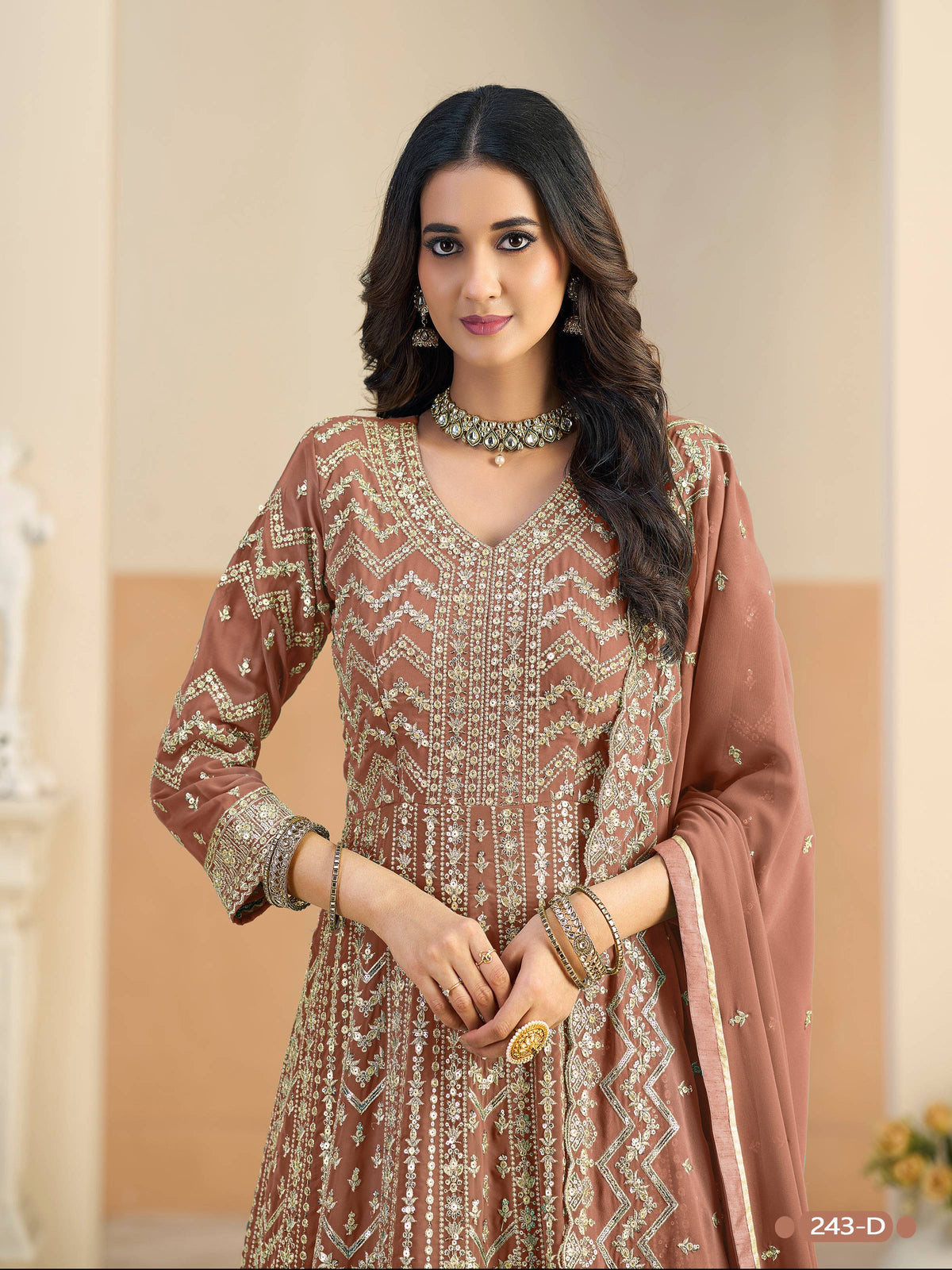 Anaita Brown Faux Georgette Anarkali Suit With Embroidery Work | Grocsy