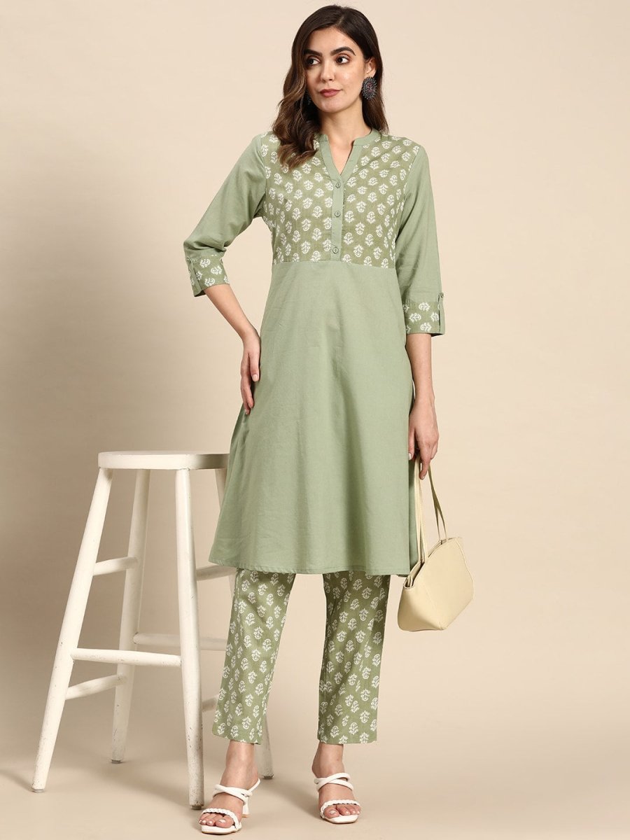 All About You Women Pure Cotton Ethnic Motifs Printed Kurta with Trousers | Grocsy