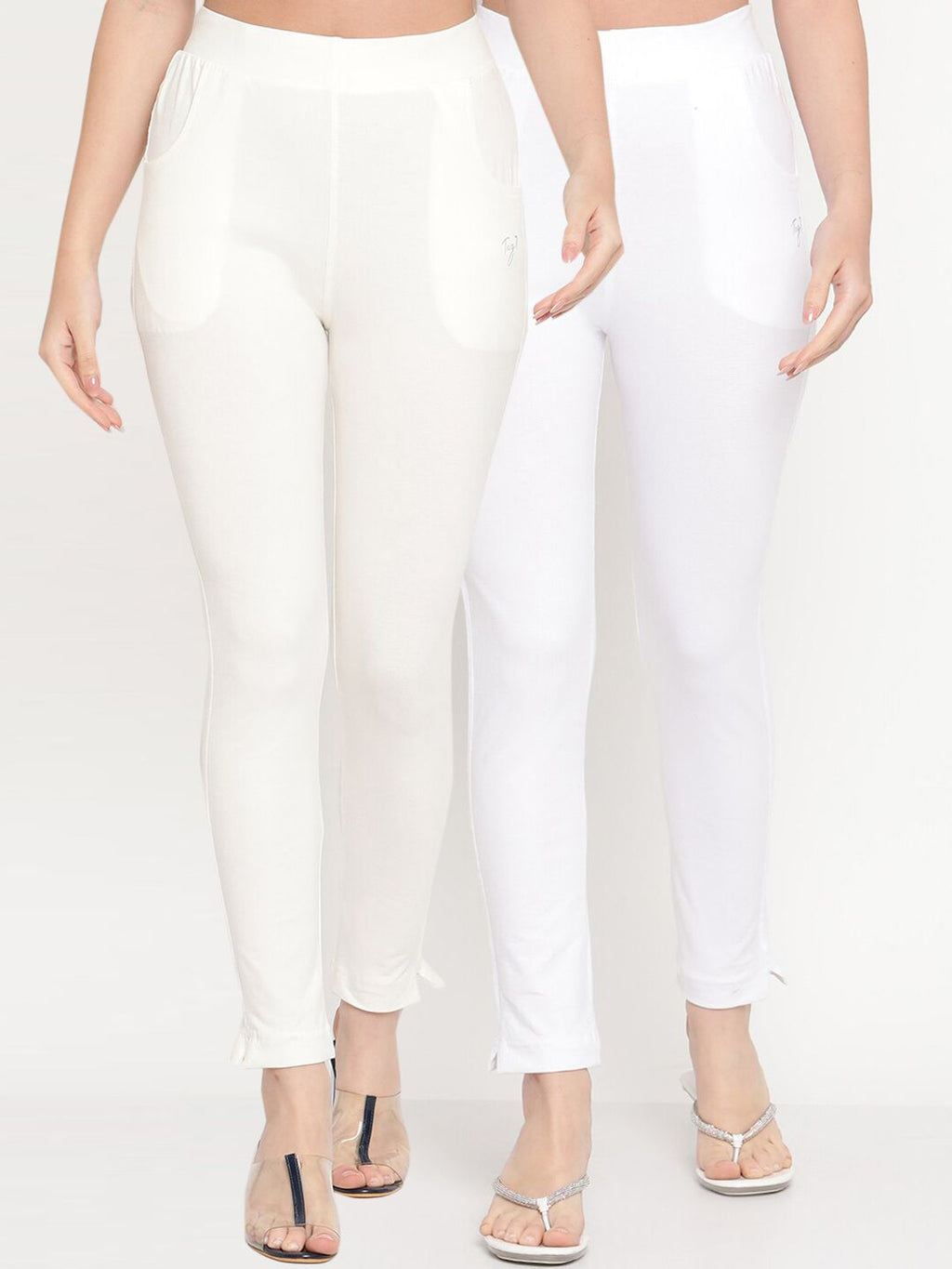 TAG 7 Women White Pack of 2 Straight Fit Ankle-Length Leggings | Grocsy