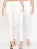 TAG 7 Women White Pack of 2 Straight Fit Ankle-Length Leggings | Grocsy