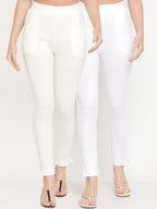 TAG 7 Women White Pack of 2 Straight Fit Ankle-Length Leggings | Grocsy