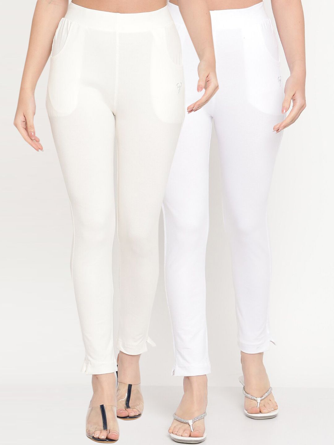 TAG 7 Women White Pack of 2 Straight Fit Ankle-Length Leggings | Grocsy