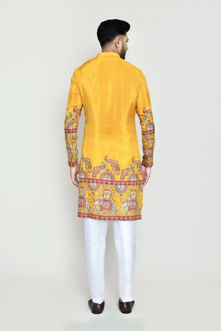 Joban Fashion White Colored Rayon Based With Digital & Sequence Work Fabric Kurta,Straight Fit Pant | Grocsy