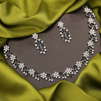 Tehzeeb Creations Silver Pleated White Diamond With Baby Black Beads Necklace Set | Grocsy