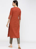 Maai Rayon Hand Printed Kurta Orange | Grocsy