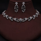 Tehzeeb Creations Silver Pleated White Diamond With Baby Black Beads Necklace Set | Grocsy