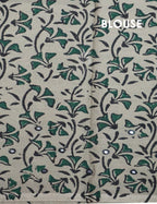 Light Olive Mix Grey Colour Block Print With Mirron Embroidered Pure Mulmul Cotton Saree By Gayathri Reddy Designer Studio | Grocsy