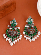 Shoshaa Silver-Plated Green Handcrafted Drop Earrings With Pearl | Grocsy