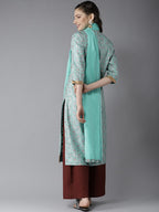 HERE&NOW Women Blue & Brown Printed Kurta with Palazzos & Dupatta | Grocsy