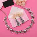 Tehzeeb Creations Silver Pleated White Diamond With Baby Blue Beads Necklace Set | Grocsy