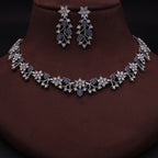 Tehzeeb Creations Silver Pleated White Diamond With Baby Blue Beads Necklace Set | Grocsy