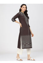 Maai Rayon Hand Printed Kurta Brown | Grocsy
