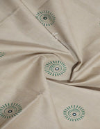 Light Olive Mix Grey Colour Block Print With Mirron Embroidered Pure Mulmul Cotton Saree By Gayathri Reddy Designer Studio | Grocsy